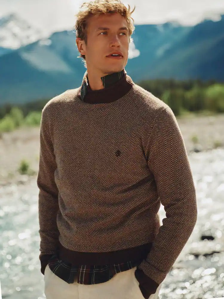 Joules Highland Brown Wool Rich Roll Neck Jumper