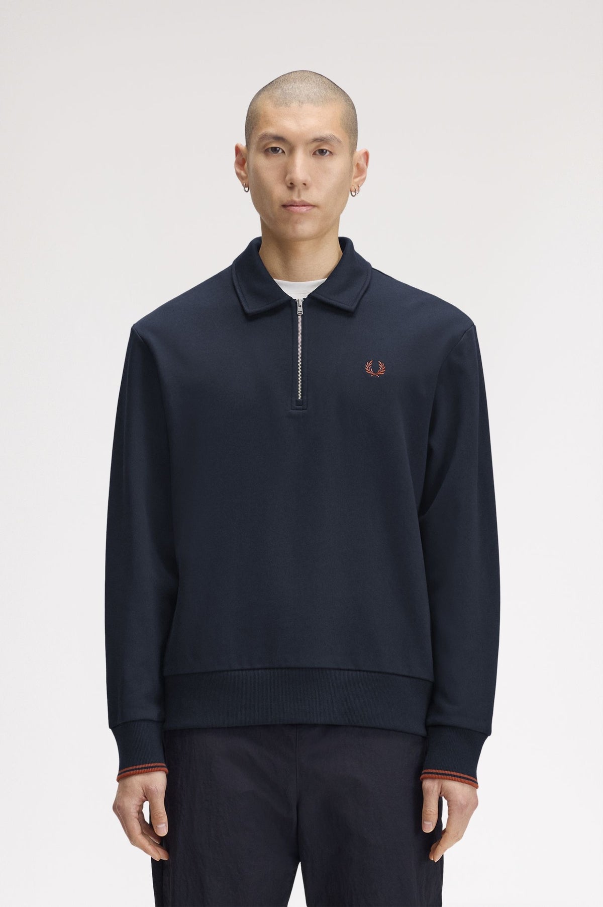 Fred Perry Half Zip Collared Sweatshirt - Navy
