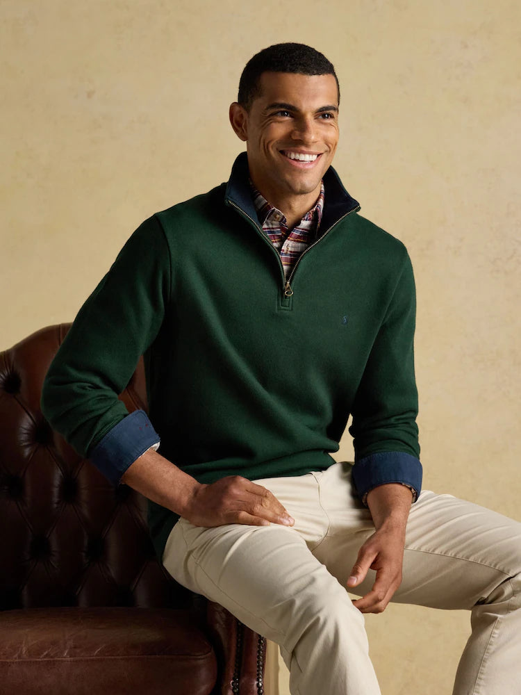 Joules Alistair Cosy Dark Green French Ribbed Knit Sweatshirt