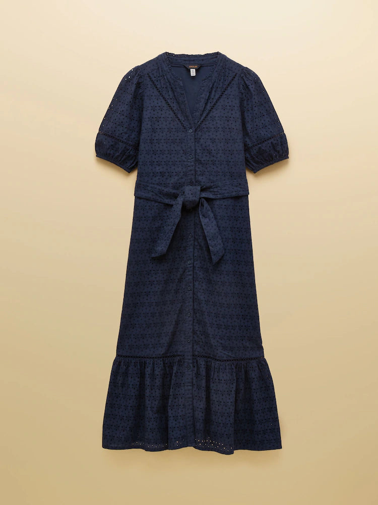 Joules Susanna Navy Short Sleeve Broderie Midi Dress