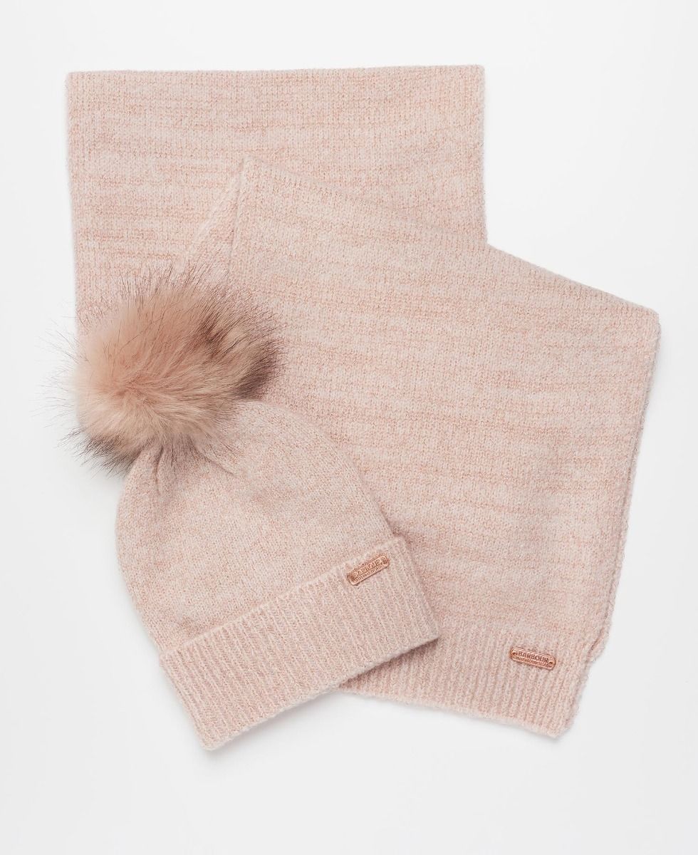 Barbour International Sparkle Beanie & Scarf Gift Set - Pink