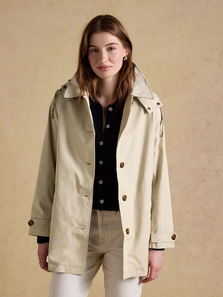 Joules Rainmore Neutral Button Through Waterproof Raincoat