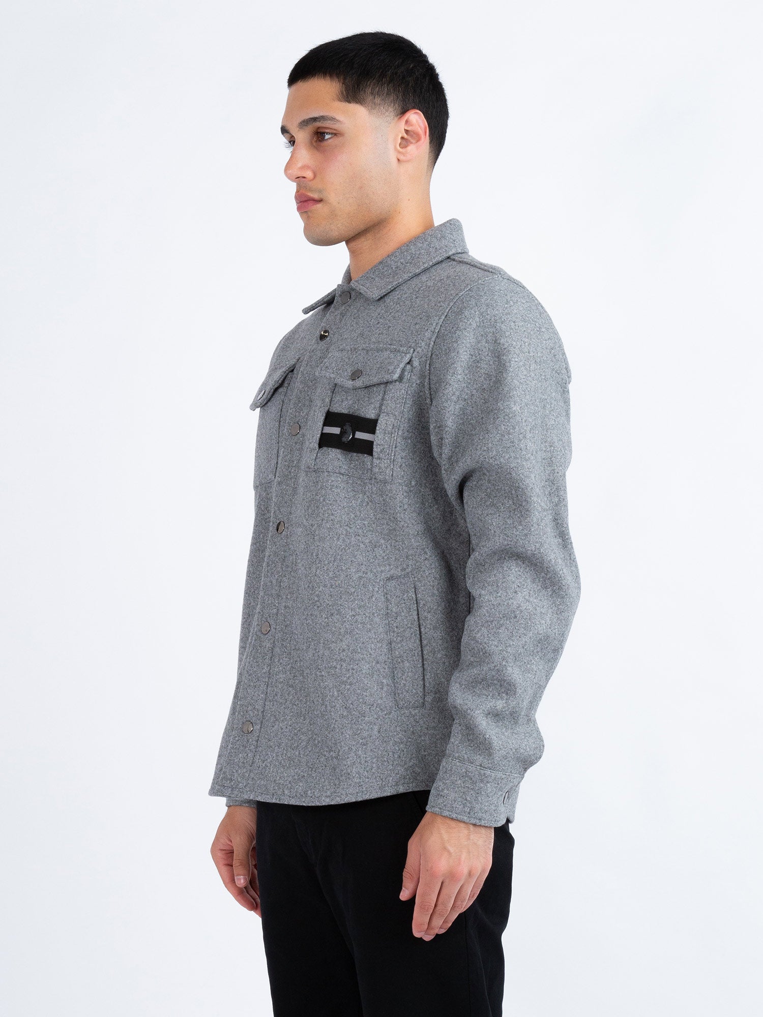 Luke Wardon Tape Detail Shirt - Mid Marl Grey
