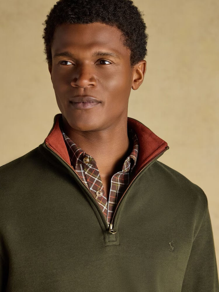 Joules Alistair Green French Ribbed Quarter Zip Sweatshirt