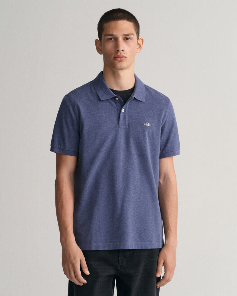 Gant Regular Fit Shield SS Pique Polo Shirt - Dark Jeans Blue Melange