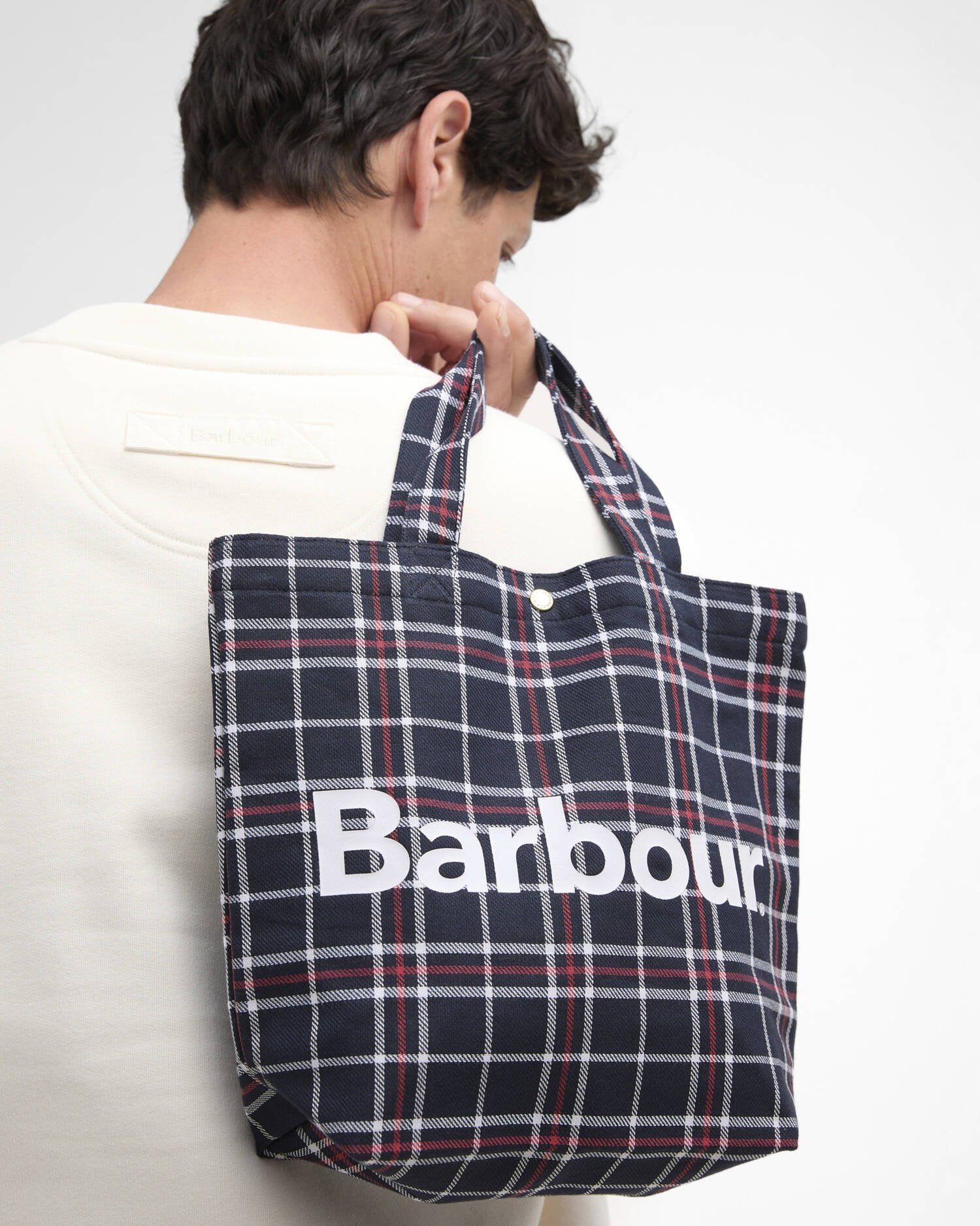 Barbour Mini Telfield Tartan Tote Bag - Navy/Red Check