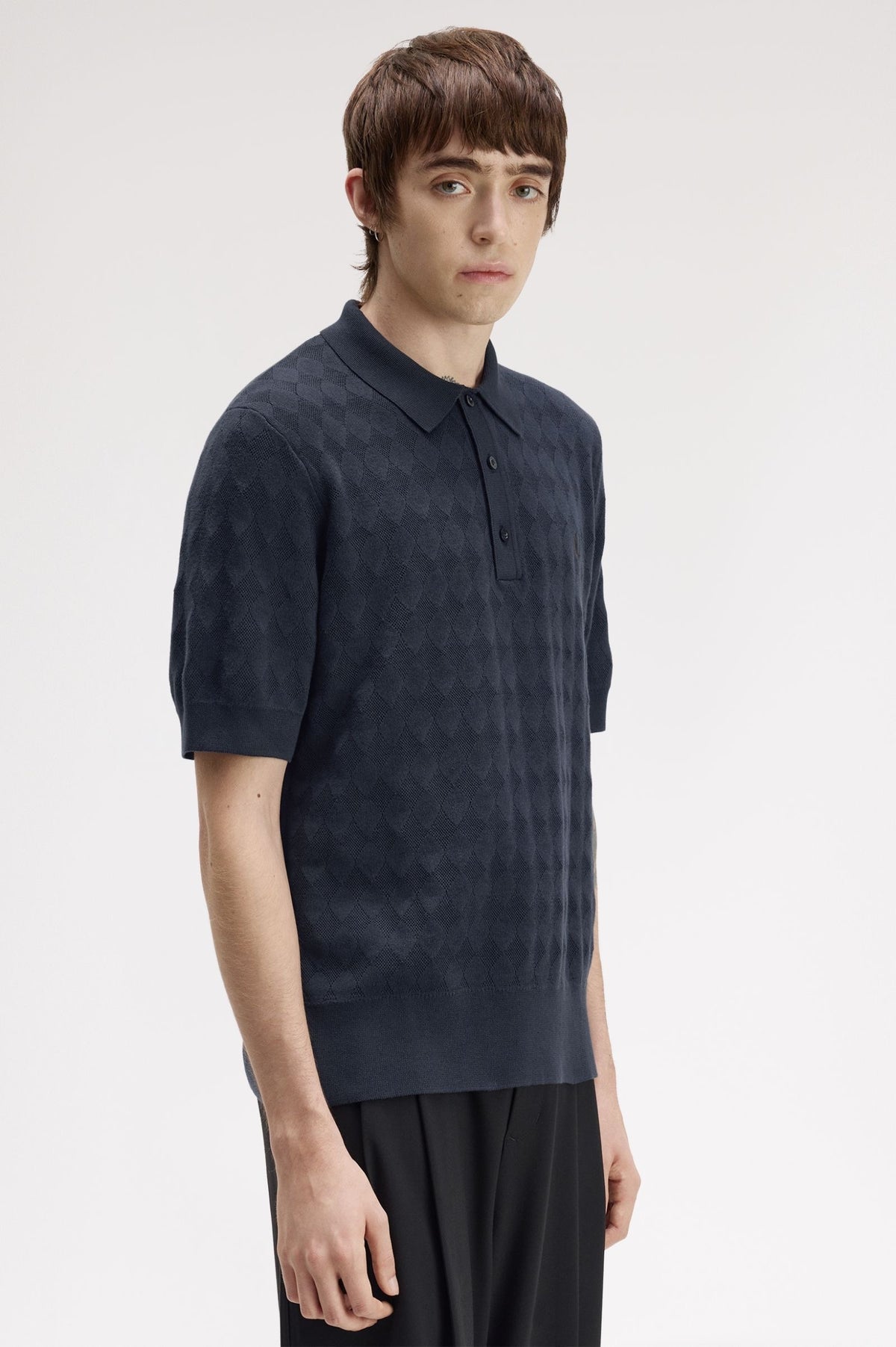 Fred Perry Pointelle Knitted Shirt - Navy