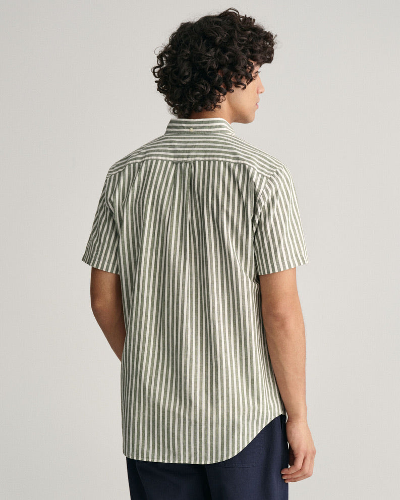 Gant regular Fit Cotton Linen Stripe Short Sleeved Shirt - Pine Green