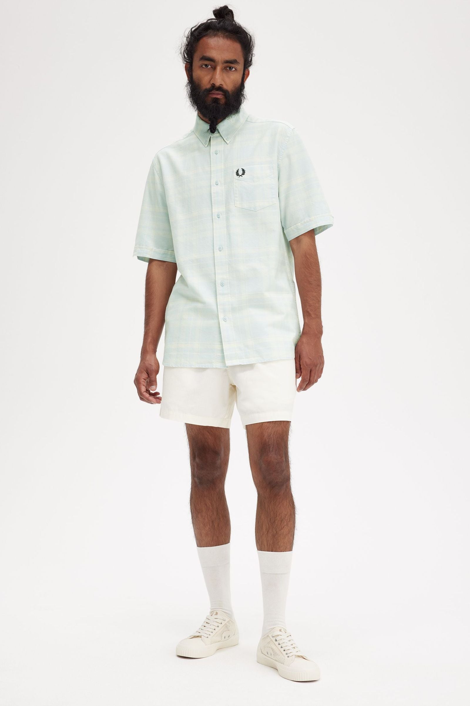 Fred Perry Short Sleeved Tartan Shirt - Light Ice