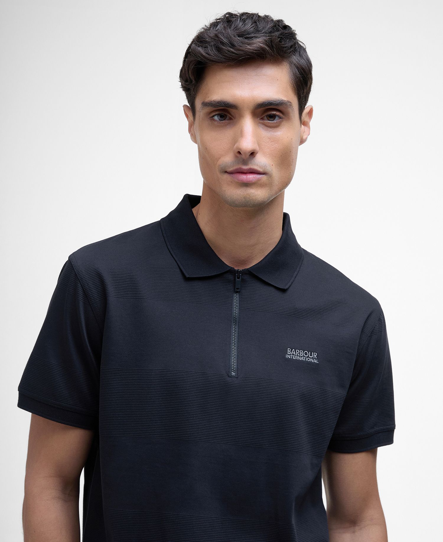 Barbour International Chapter Jacquard Texture Polo Shirt - Black