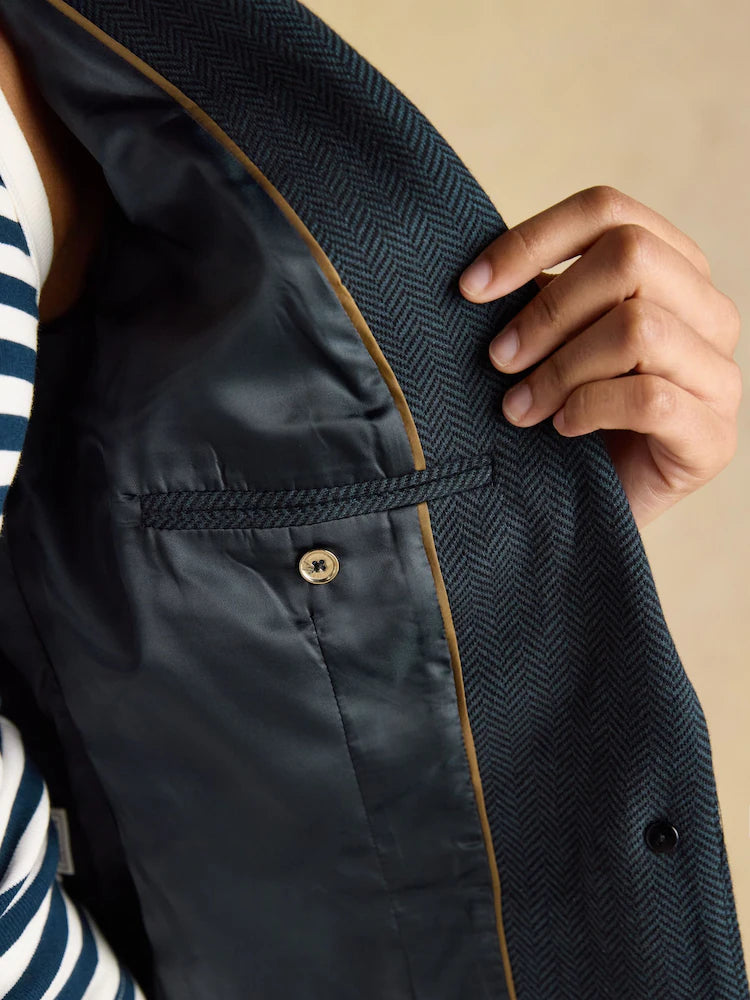 Joules Albury Navy Herringbone Jersey Tweed Blazer