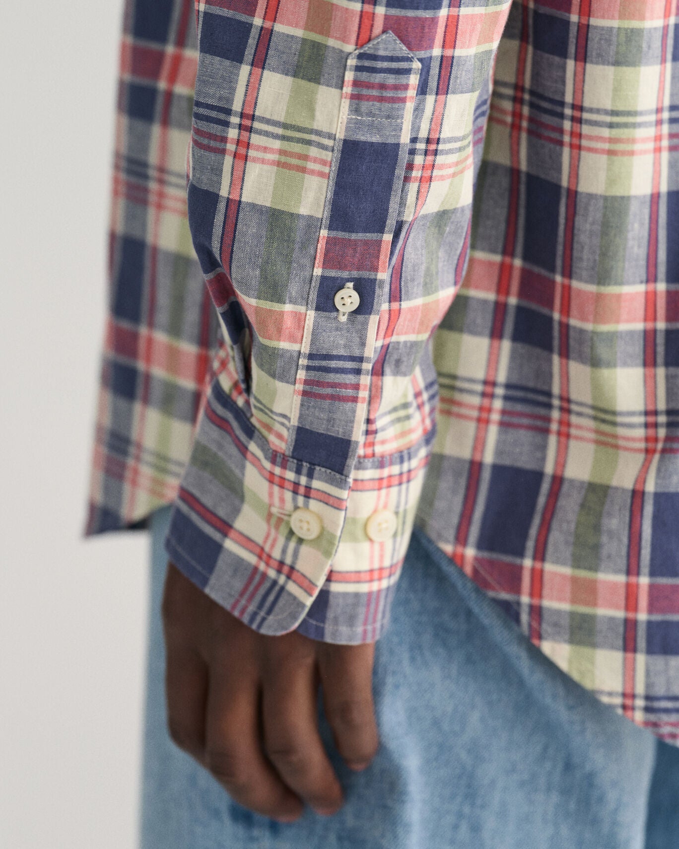 Gant Reg Fit Cotton Linen Check Shirt - Dusty Blue Sea