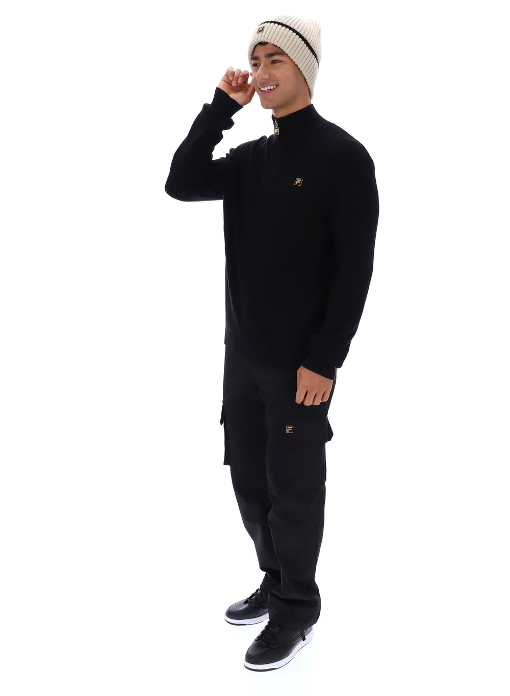 Fila Stevie 1/4 Zip Funnel Neck Textured Knit - Black