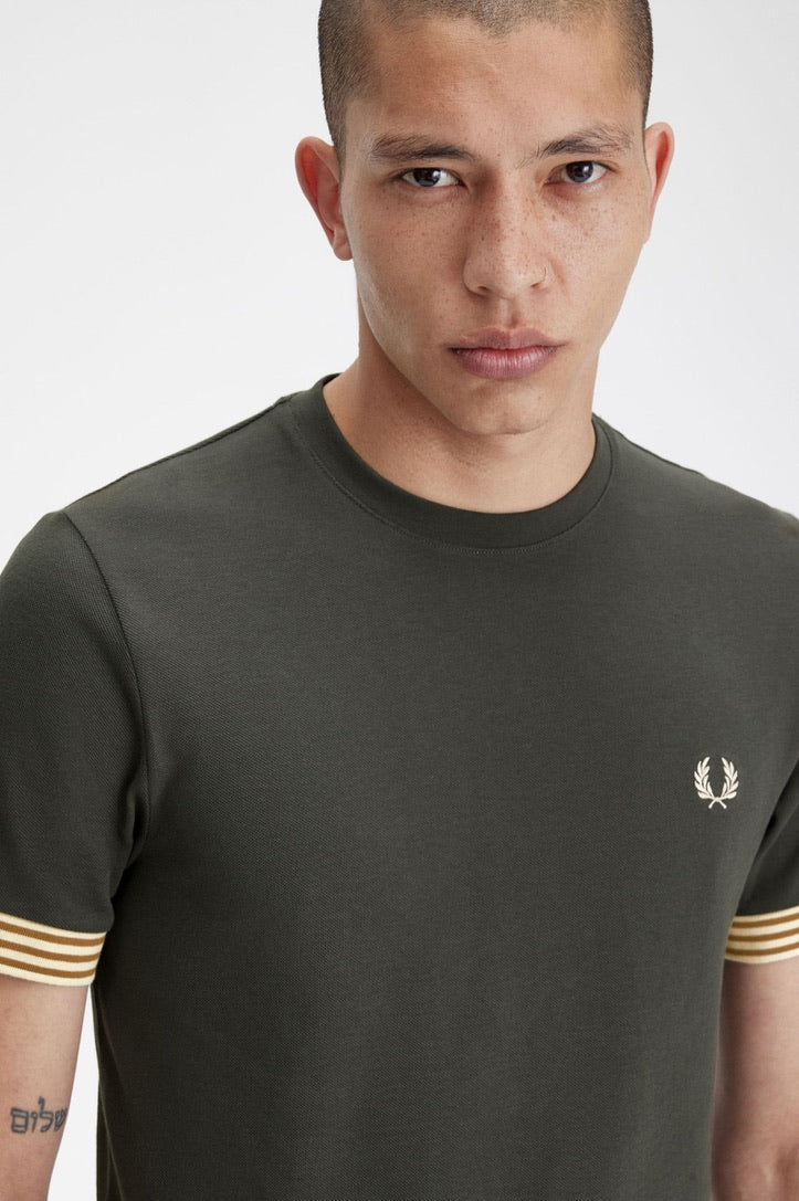 Fred Perry Striped Cuff T-Shirt - Field Green