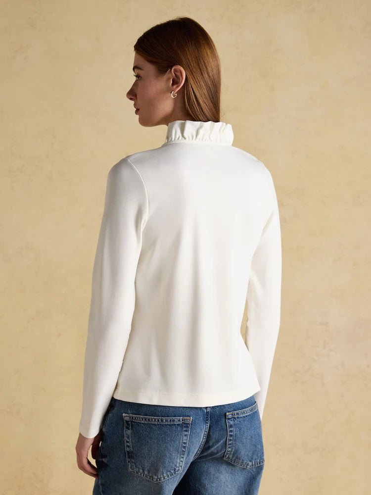 Joules Heidi Cream Frill Neck Jersey Top