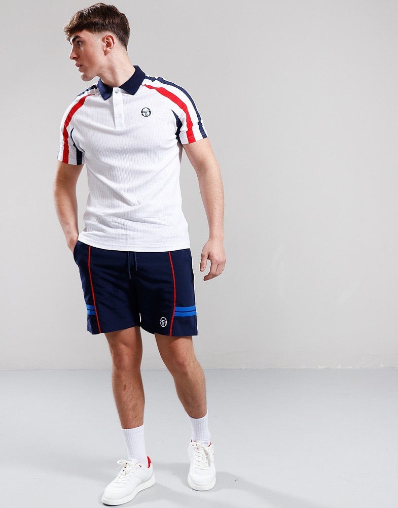 Sergio Tacchini New Blow Polo Shirt - White/Maritime Blue/Adrenaline Rush
