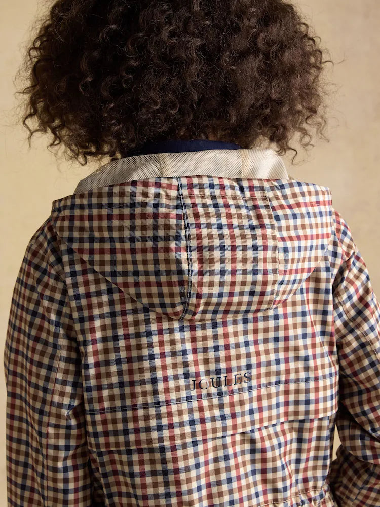 Joules Holkham Gingham Waterproof Packable Raincoat With Hood