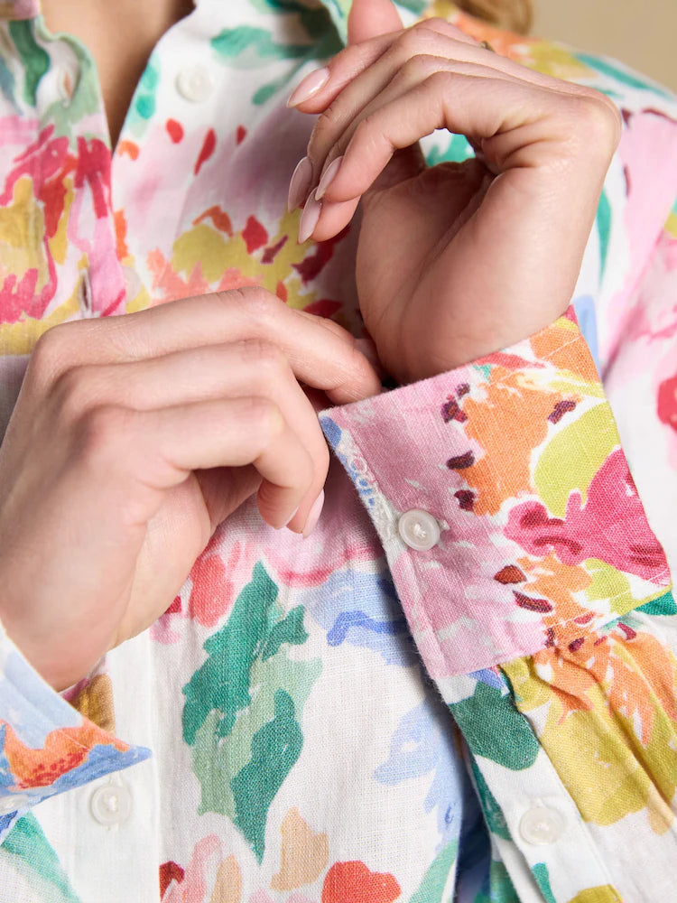 Joules Anna Multi Floral Long Sleeve 100% Linen Shirt