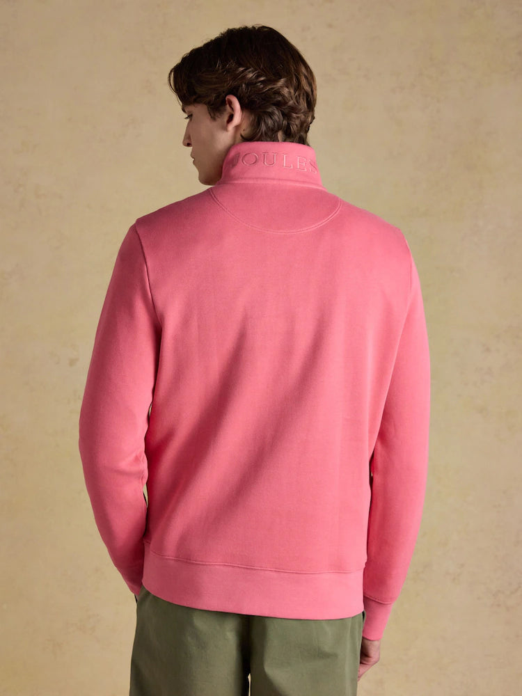 Joules Alistair Pink French Ribbed Quarter Zip Sweatshirt