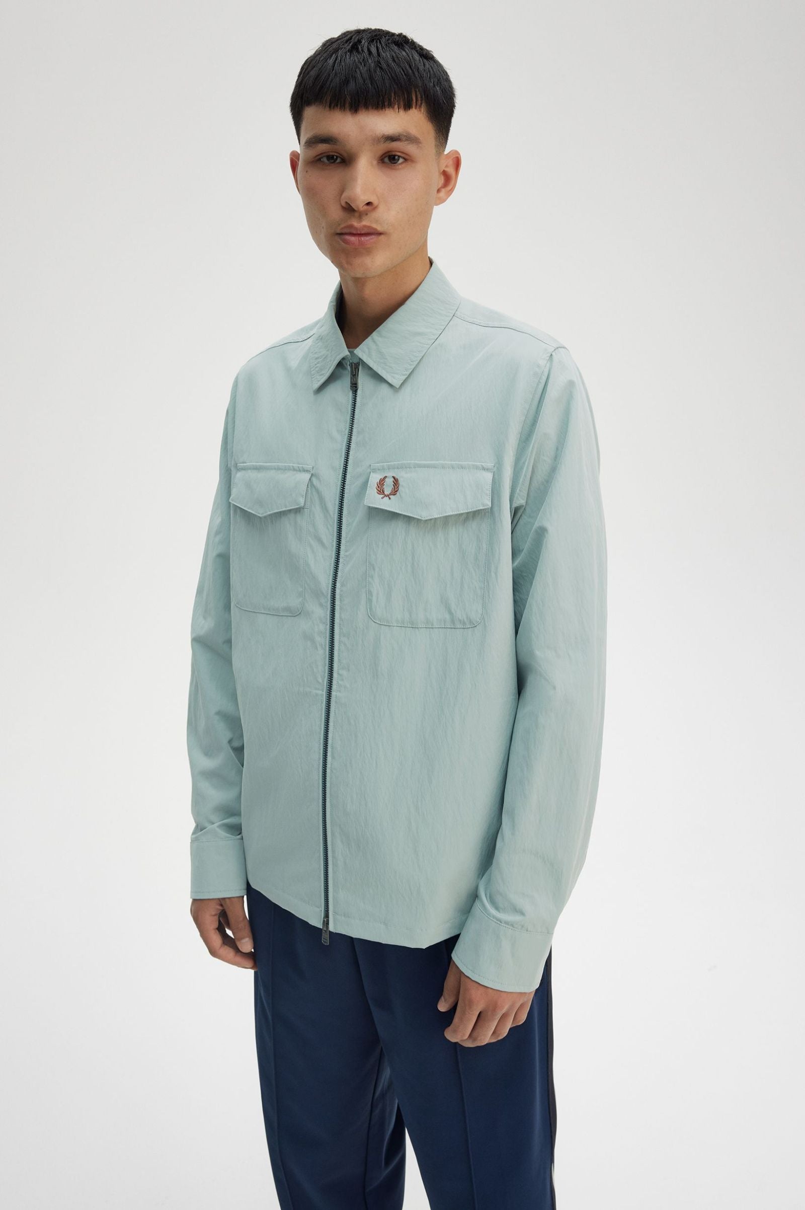 Fred Perry Zip Through Overshirt - Silver Blue