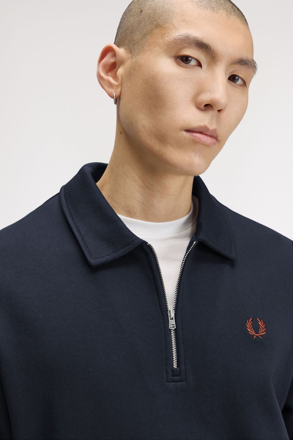 Fred Perry Half Zip Collared Sweatshirt - Navy