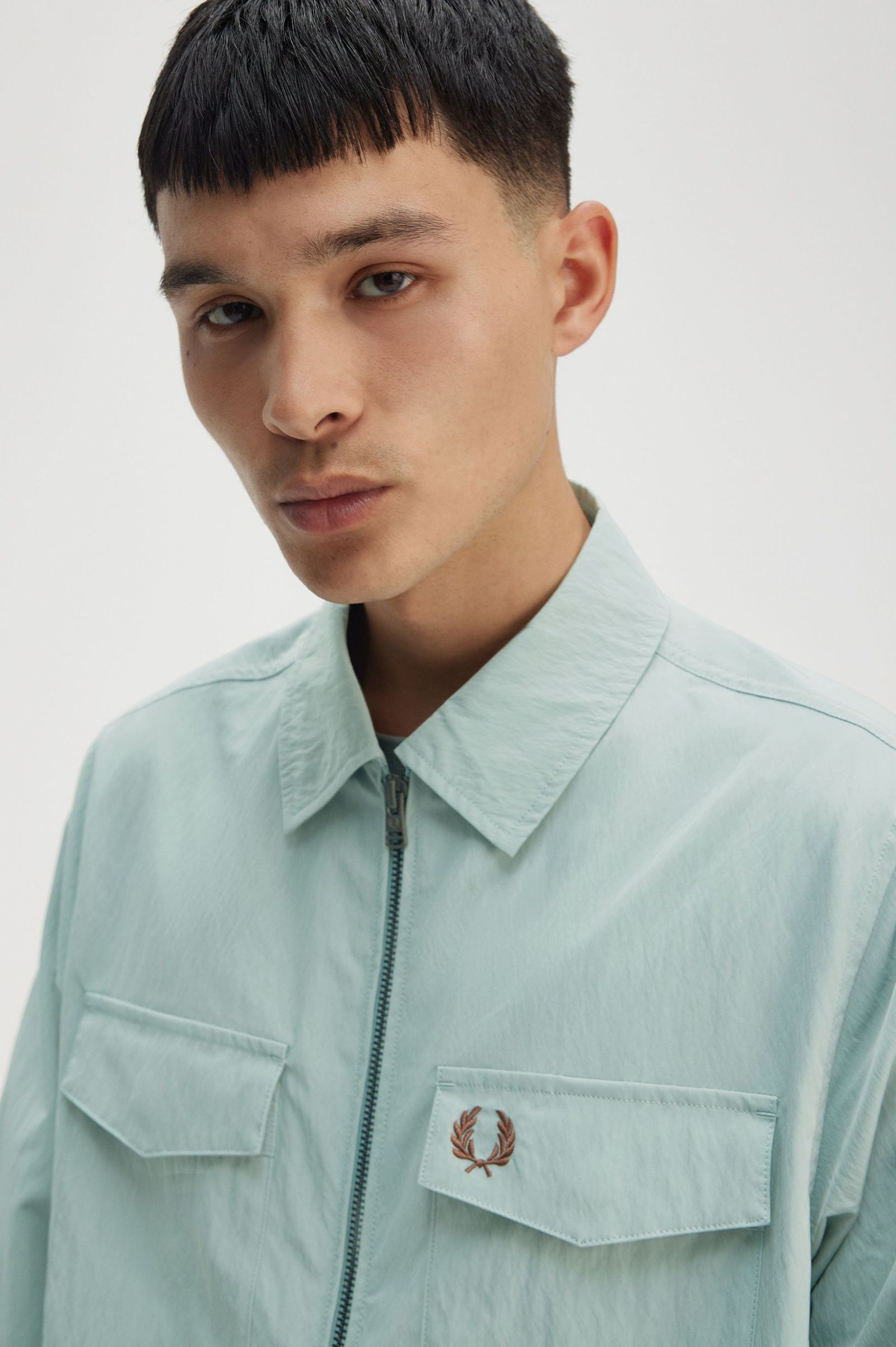 Fred Perry Zip Through Overshirt - Silver Blue
