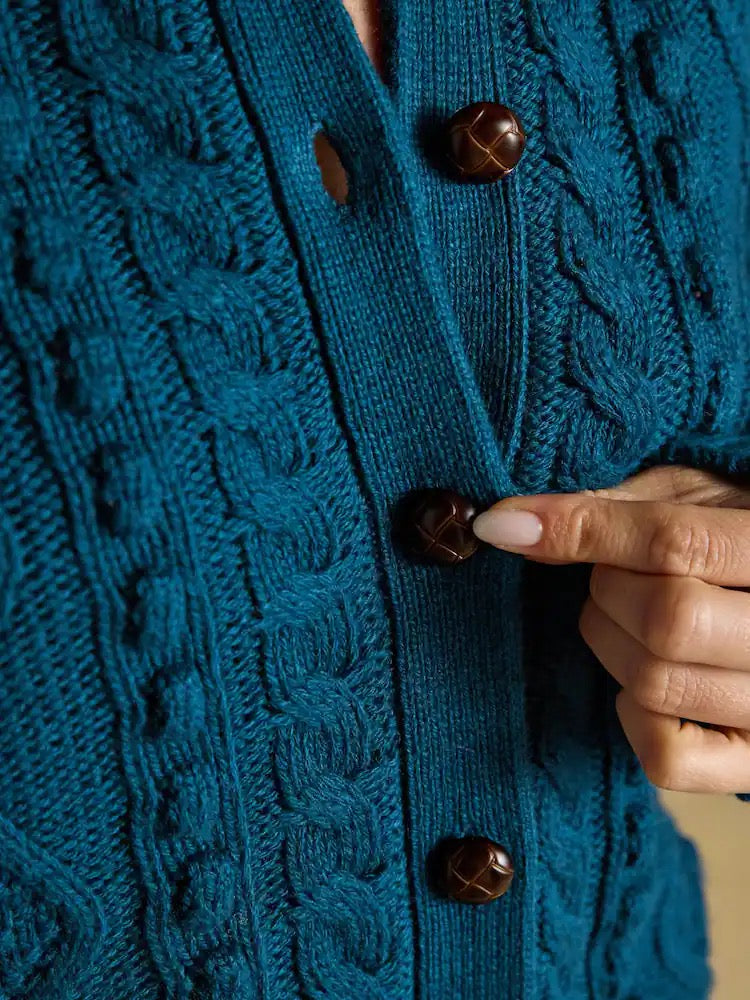 Joules Rafferty Petrol Cable Knit Crew Neck Cardigan