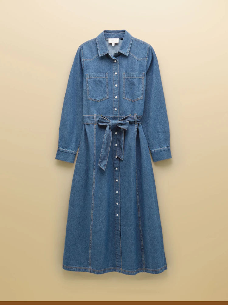 Joules Denim Blue Tie Waist Shirt Dress