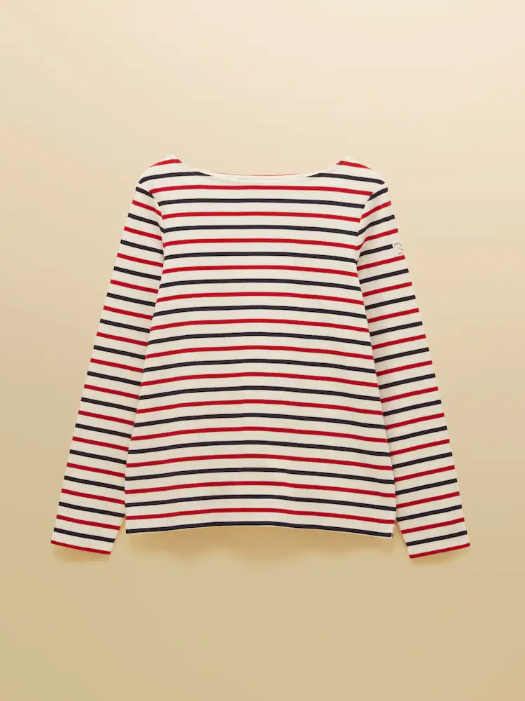 Joules Harbour Navy & Red Striped Boat Neck Long Sleeve Breton Top