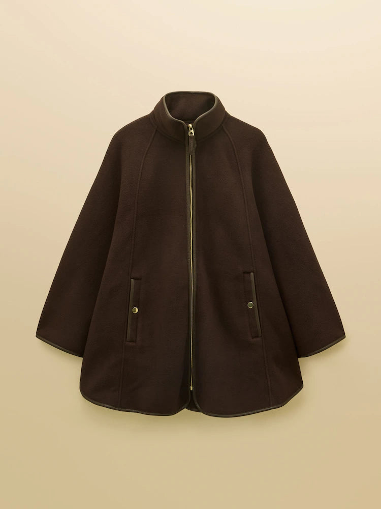 Joules Heritage Chocolate Brown Longline Polar Fleece Longline Cape