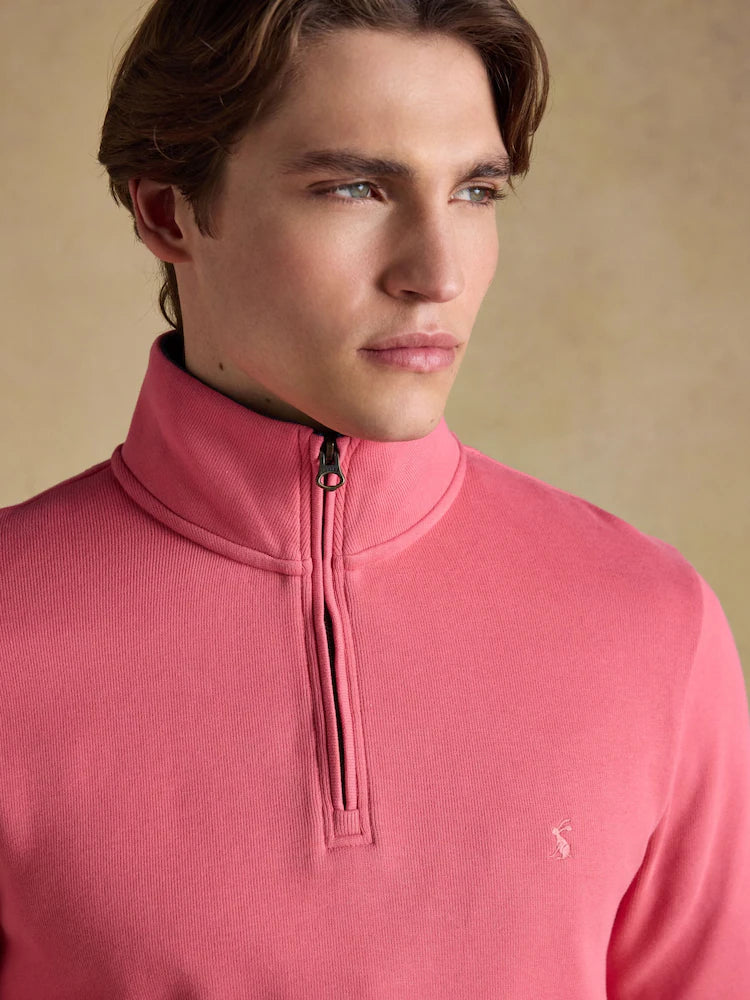 Joules Alistair Pink French Ribbed Quarter Zip Sweatshirt