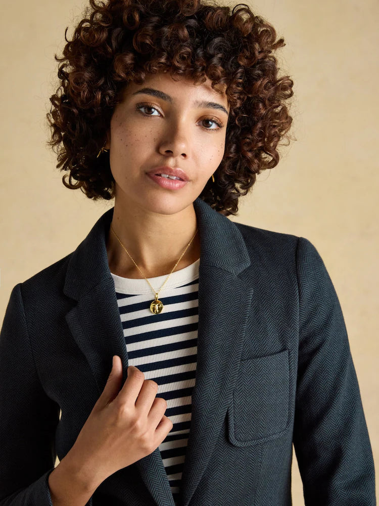 Joules Albury Navy Herringbone Jersey Tweed Blazer