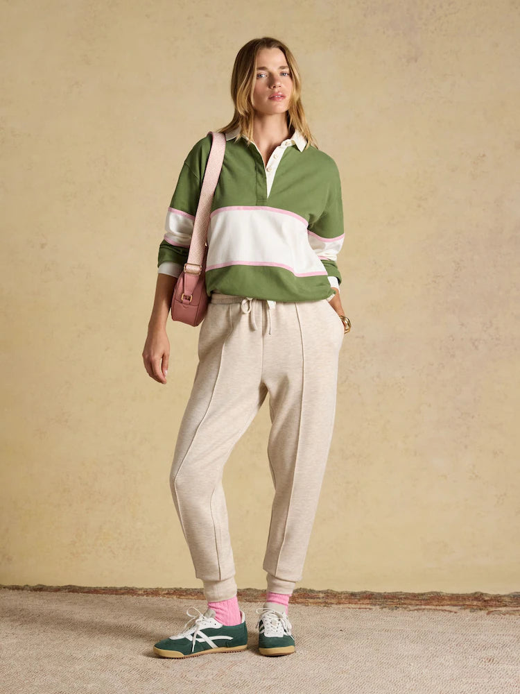 Joules Green Striped Long Sleeve Cotton Collared Rugby Deckshirt