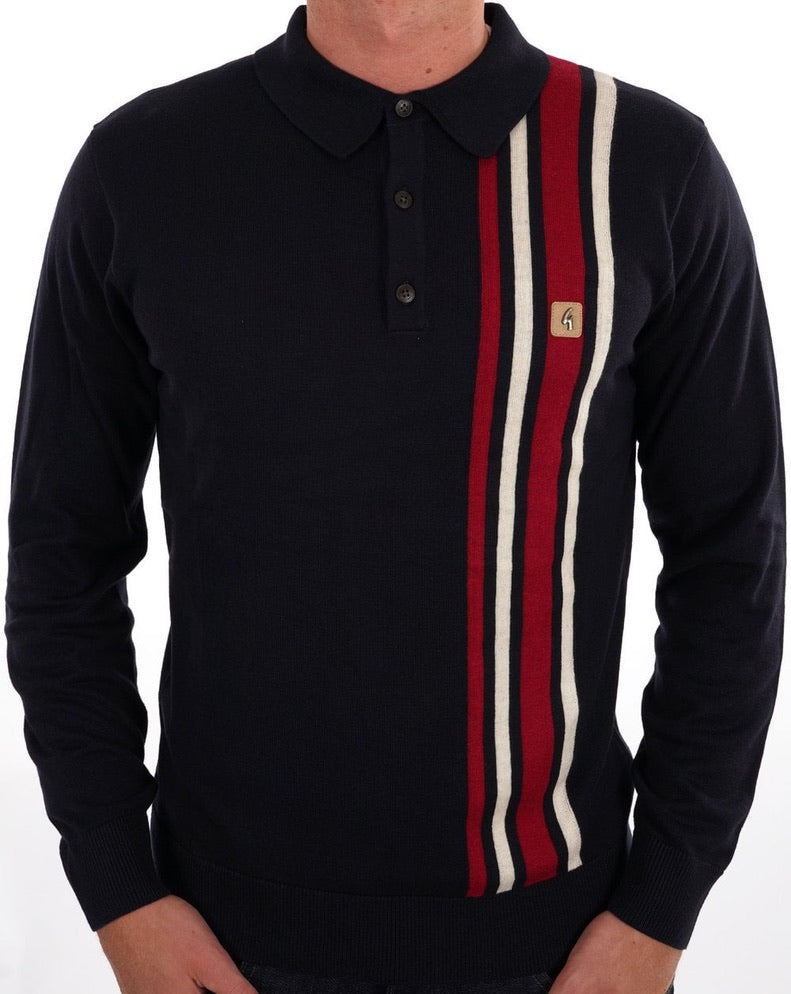 Gabicci Soda Long Sleeved Knitted Polo Shirt - Navy