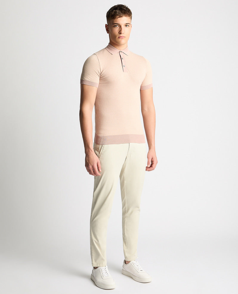 Remus Uomo Knitted Polo Shirt - Pink Salmon