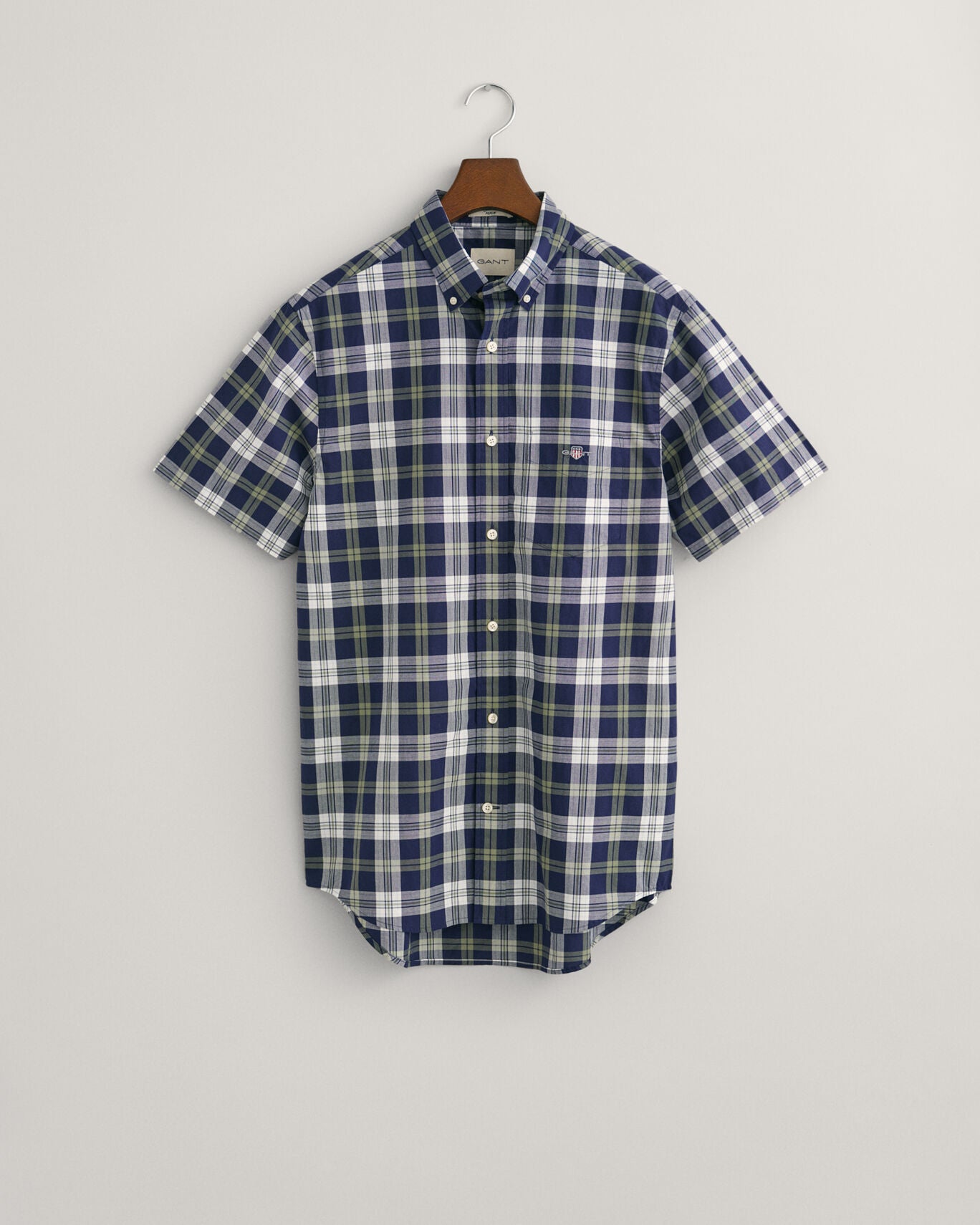 Gant Reg Poplin Check Short Sleeved Shirt - Classic Blue