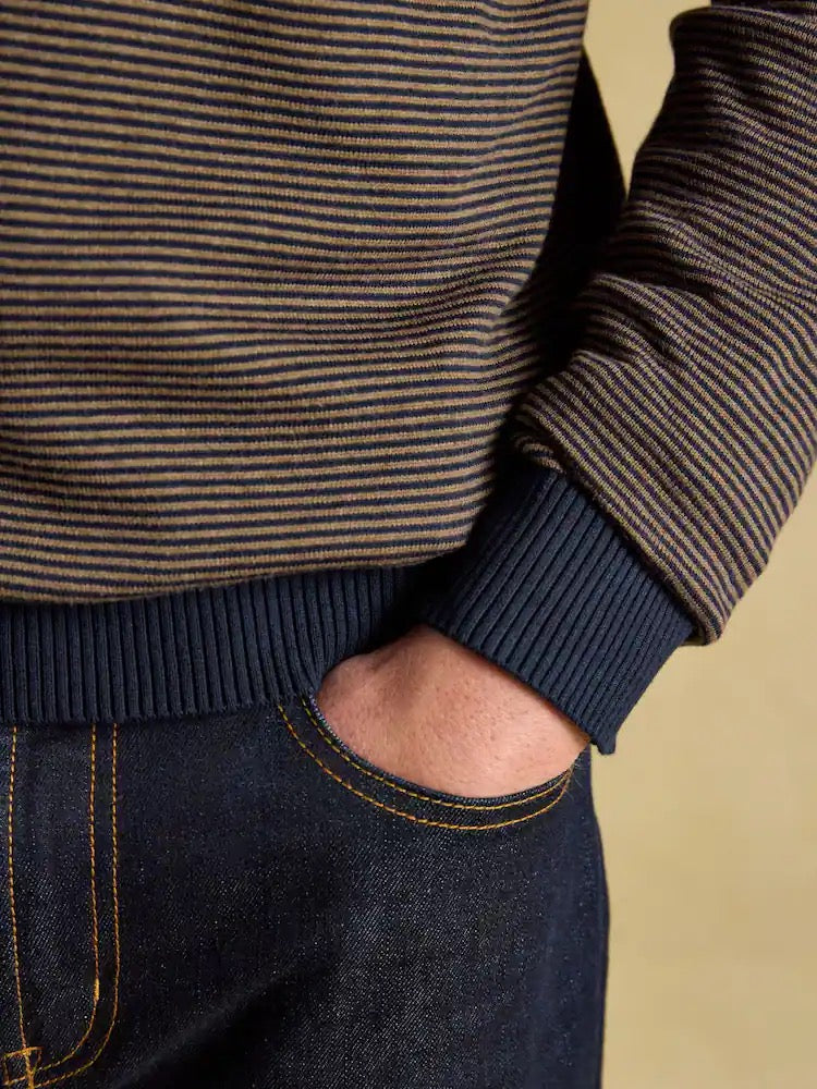 Joules Hillside Navy & Brown Striped Quarter Zip Knitted Jumper