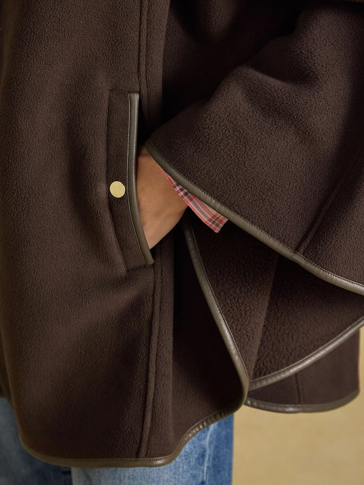 Joules Heritage Chocolate Brown Longline Polar Fleece Longline Cape