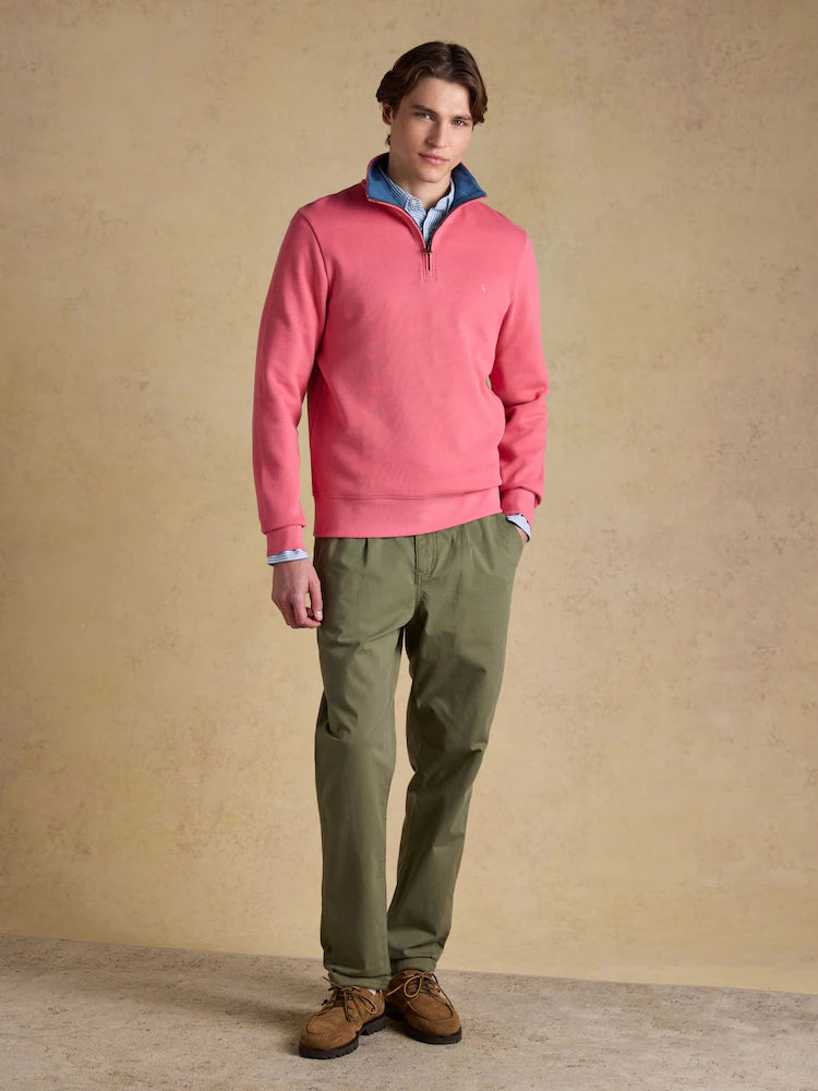 Joules Alistair Pink French Ribbed Quarter Zip Sweatshirt