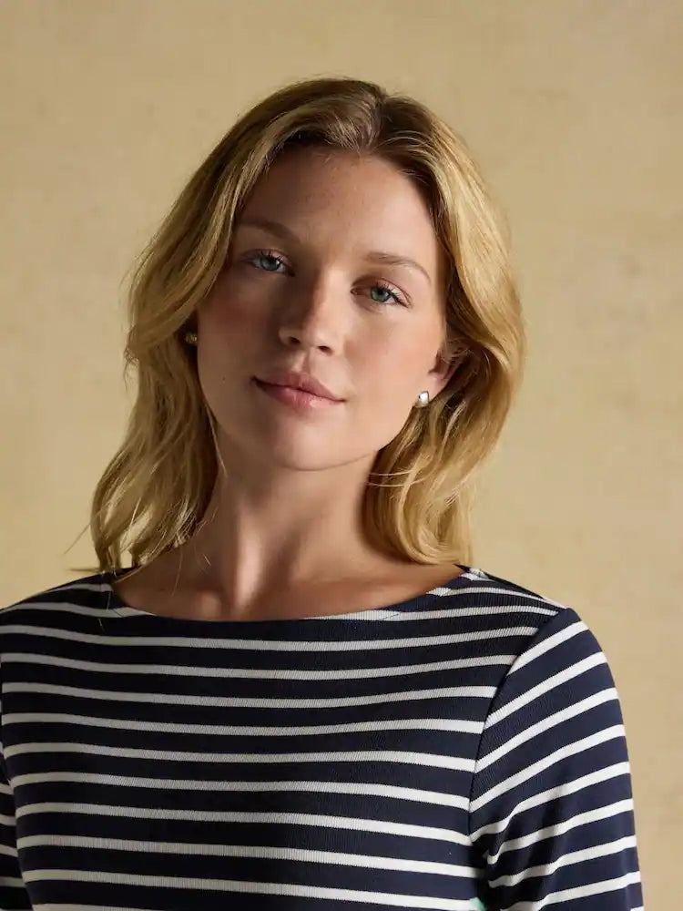 Joules Festive Harbour Dog Navy/Cream Boat Neck Breton Top