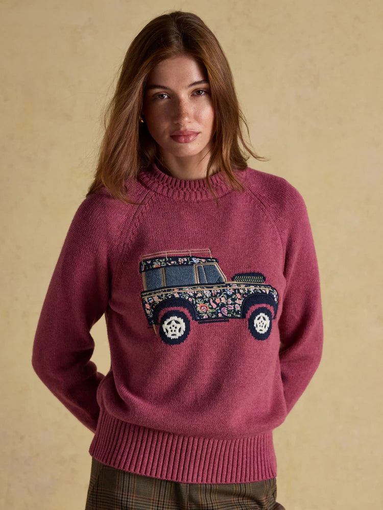 Joules Rutland Pink Intarsia 4x4 Cotton Rich Knitted Jumper