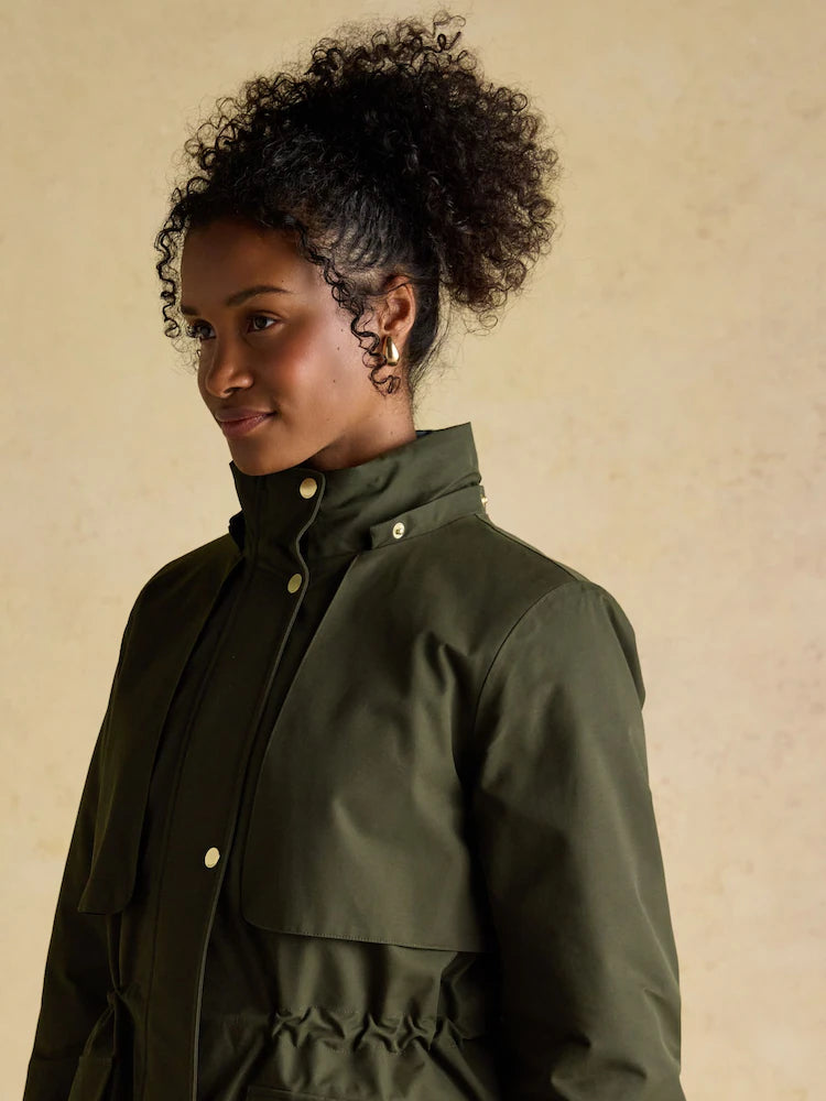 Joules Warmwell Green Waterproof Fleece Lined Raincoat with Hood