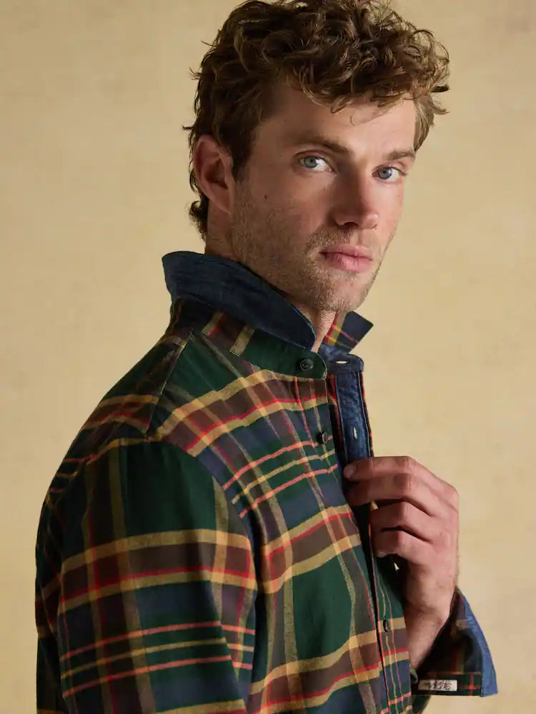 Joules Brushed Flannel Green Check Cotton Shirt