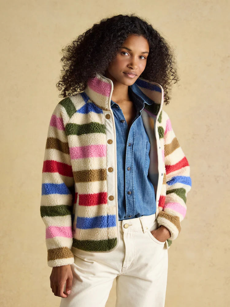 Joules Cream Multi Bright Striped Borg Fleece Jacket