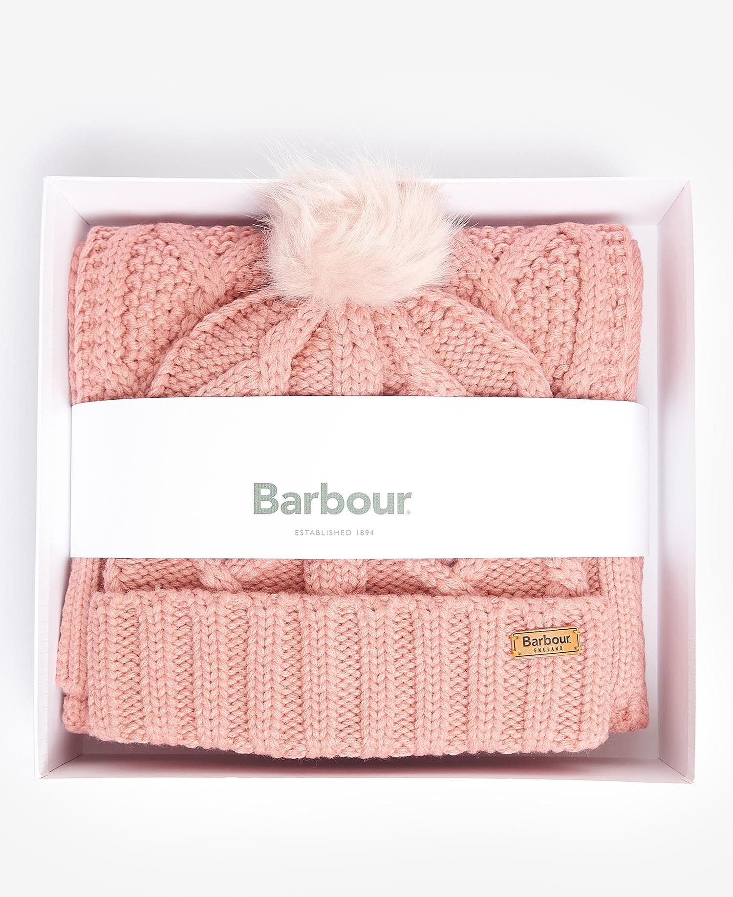 Barbour Ridley Beanie & Scarf Set - Dusty Pink