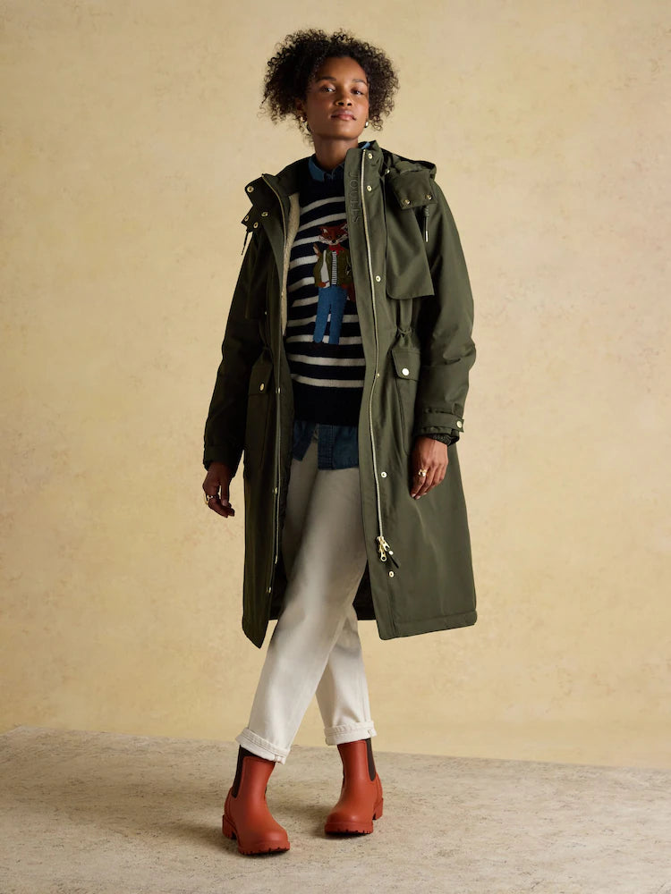 Joules Warmwell Green Waterproof Fleece Lined Raincoat with Hood