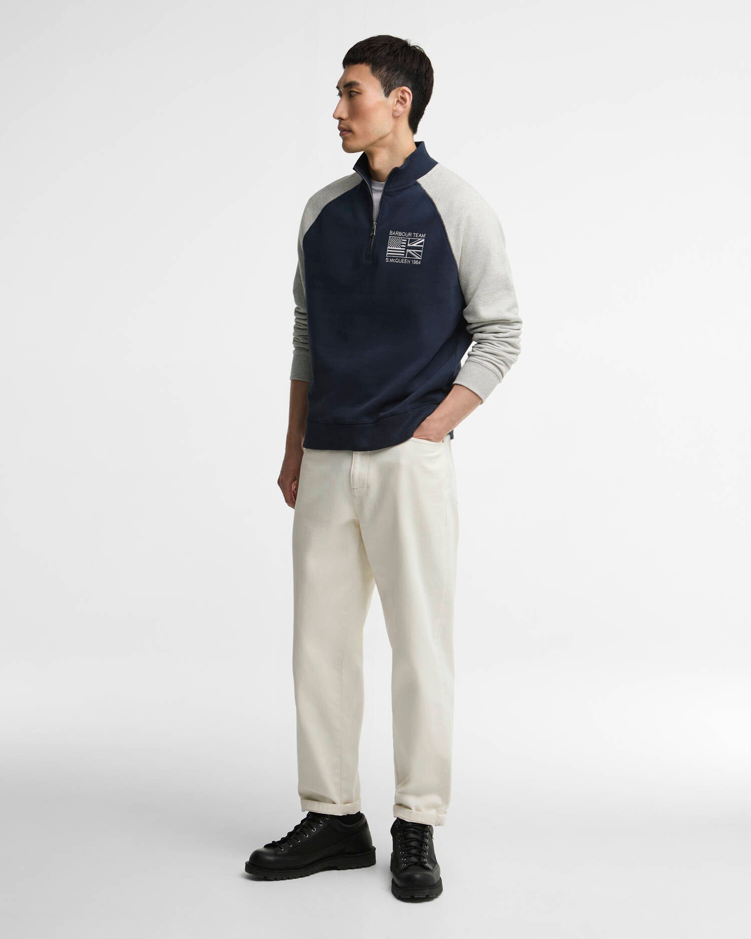 Barbour International SMQ Crew Kenny Half Zip Sweatshirt - Navy/Grey Marl