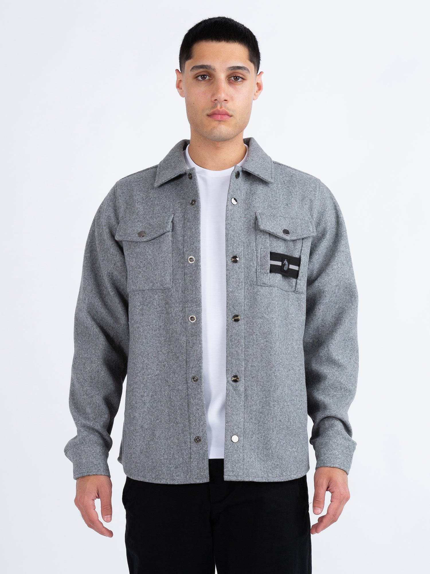 Luke Wardon Tape Detail Shirt - Mid Marl Grey