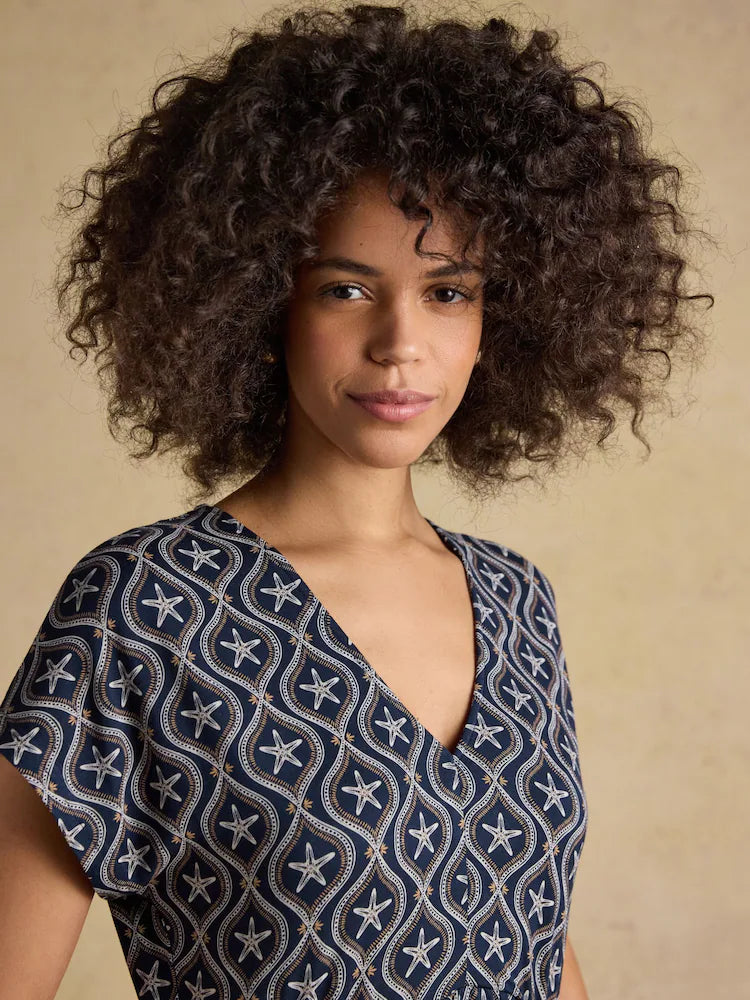 Joules Nia Navy Short Sleeve Jersey Midi Dress