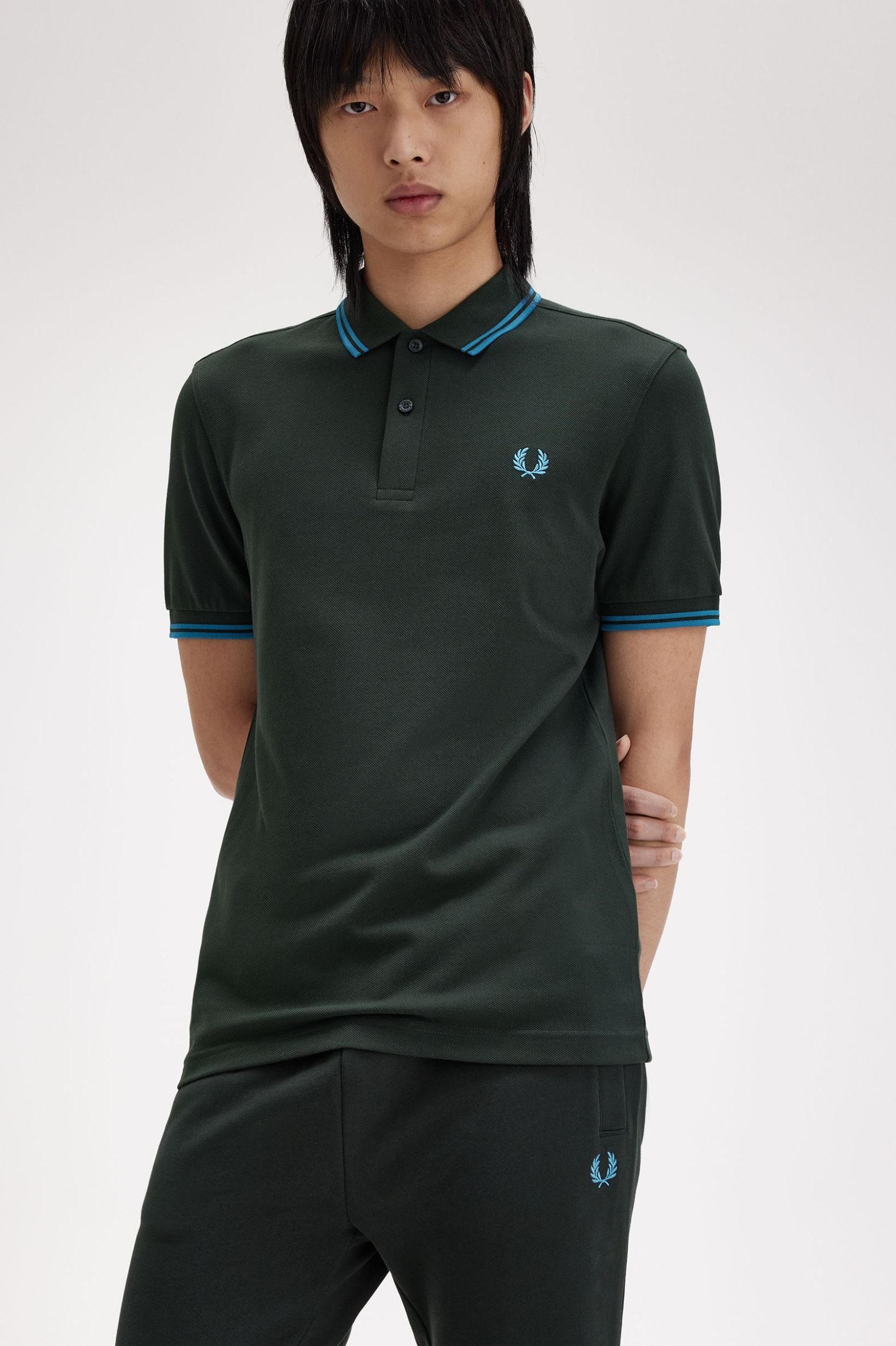 Fred Perry Twin Tipped Polo Shirt - NIght Green/Ocean Blue